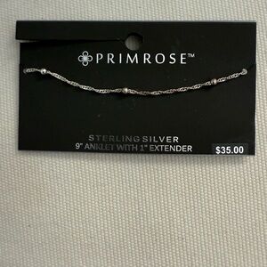 Sterling Silver Anklet 9 inch with extender by Primose NWT